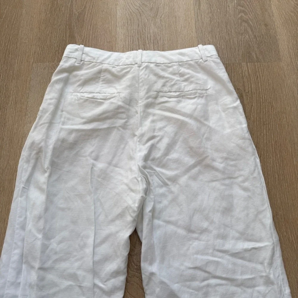 Wilfred Effortless Linen Blend Wide Leg Pants Womens 12 White Pleated High Rise
